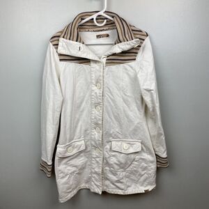 Prana Womens Large L Fleece Lined Rowen Jacket Off White Midweight Cotton Button